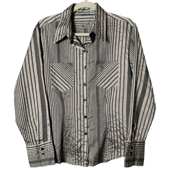 Chico's Tops - Chico's Metallic Silk Blend Striped Long Sleeve Button Up Work Shirt Size 1 M